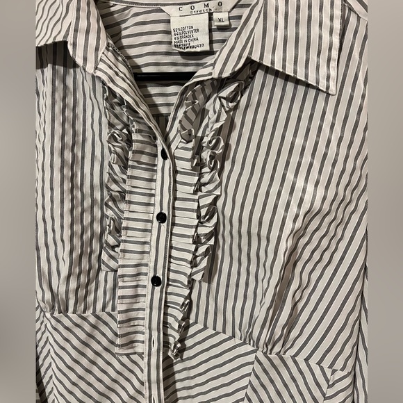 Como Stretch Striped Ruffle Button-up Blouse, Size XL - Picture 3 of 3